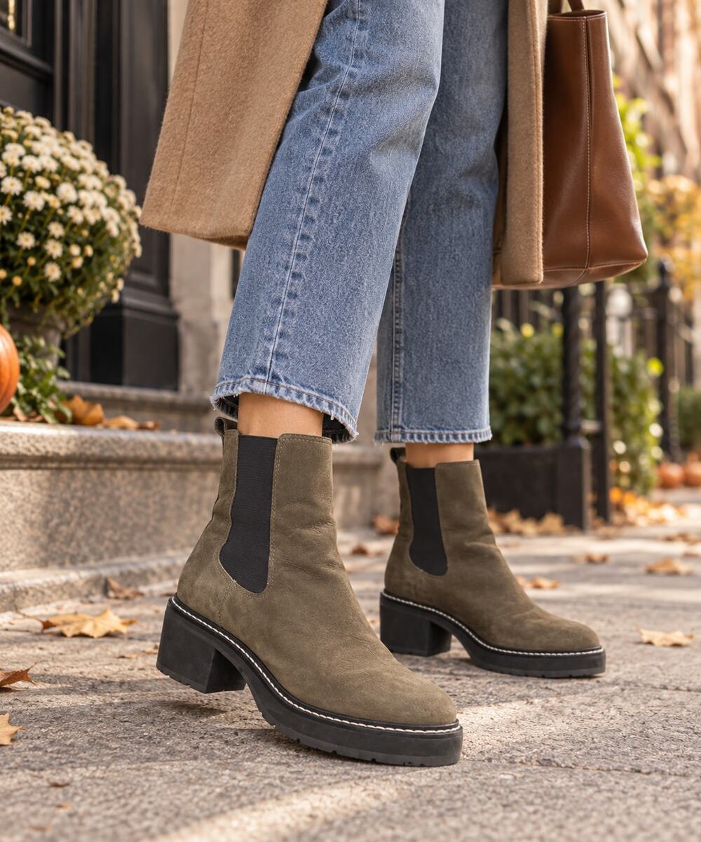 Madewell Covina Platform Chelsea Lug sole Boot in Olive Green Size 10.5